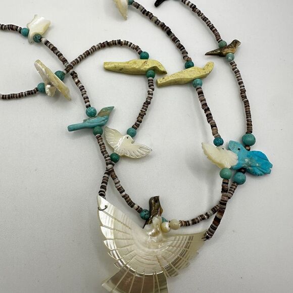 Amazing Zuni-style Fetish necklace with heishi shell, turquoise, stone beads! - Picture 10 of 16